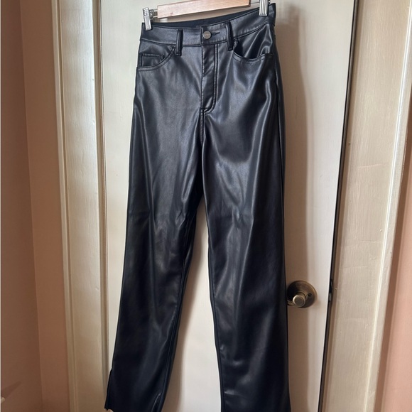 Express Super High Waisted Faux Leather Modern Straight Pant - Picture 2 of 7